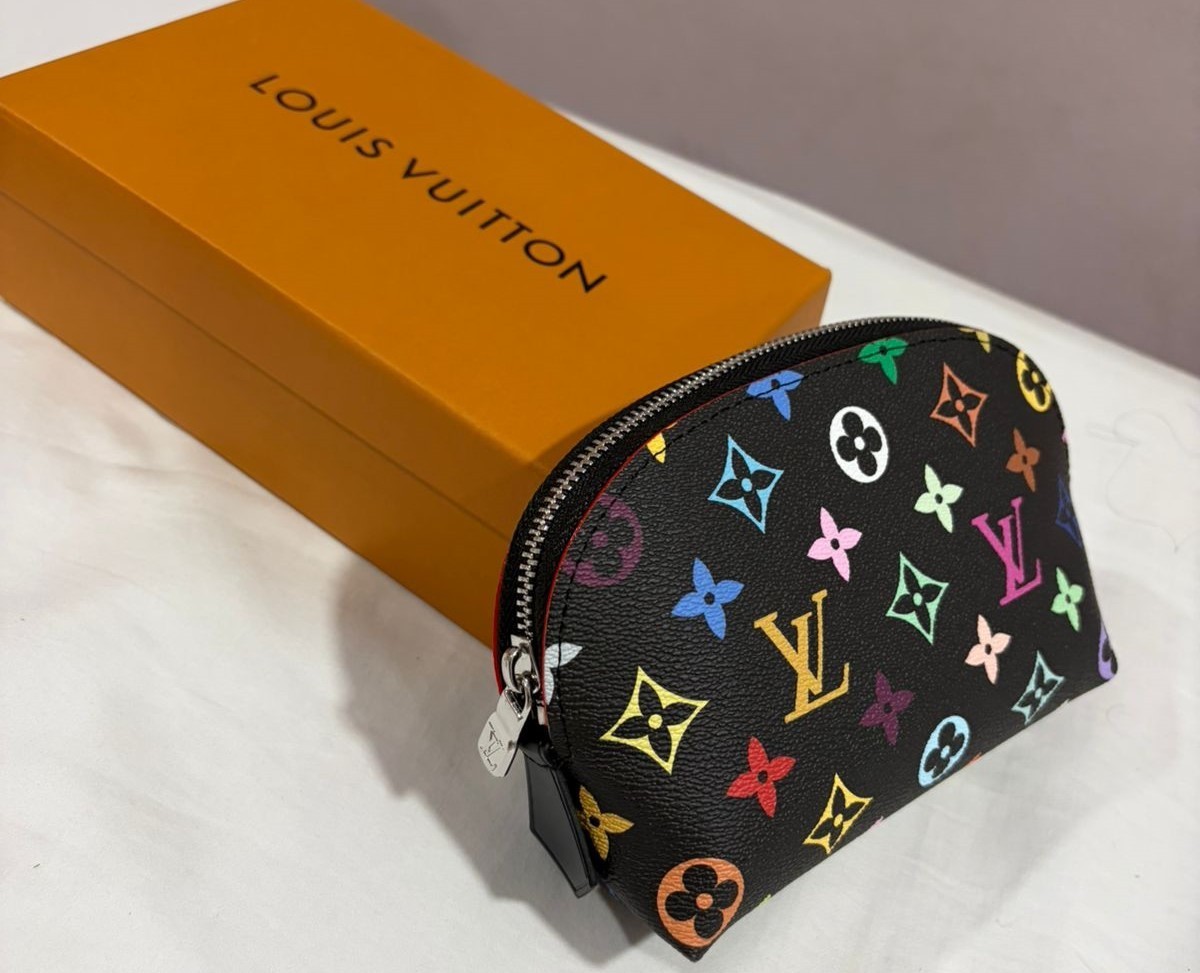 Auth Louis Vuitton Monogram Multicolor Noir Pochette Cosmetic Pouch Bag