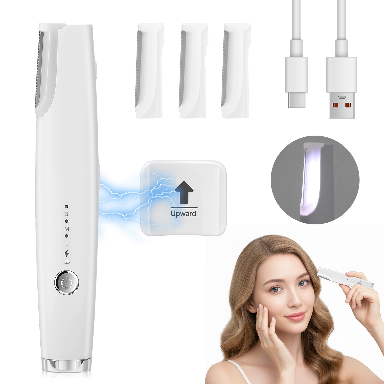 2-in-1 Electric Eyebrow Trimmer Facial Exfoliator 120V Voltage for United States