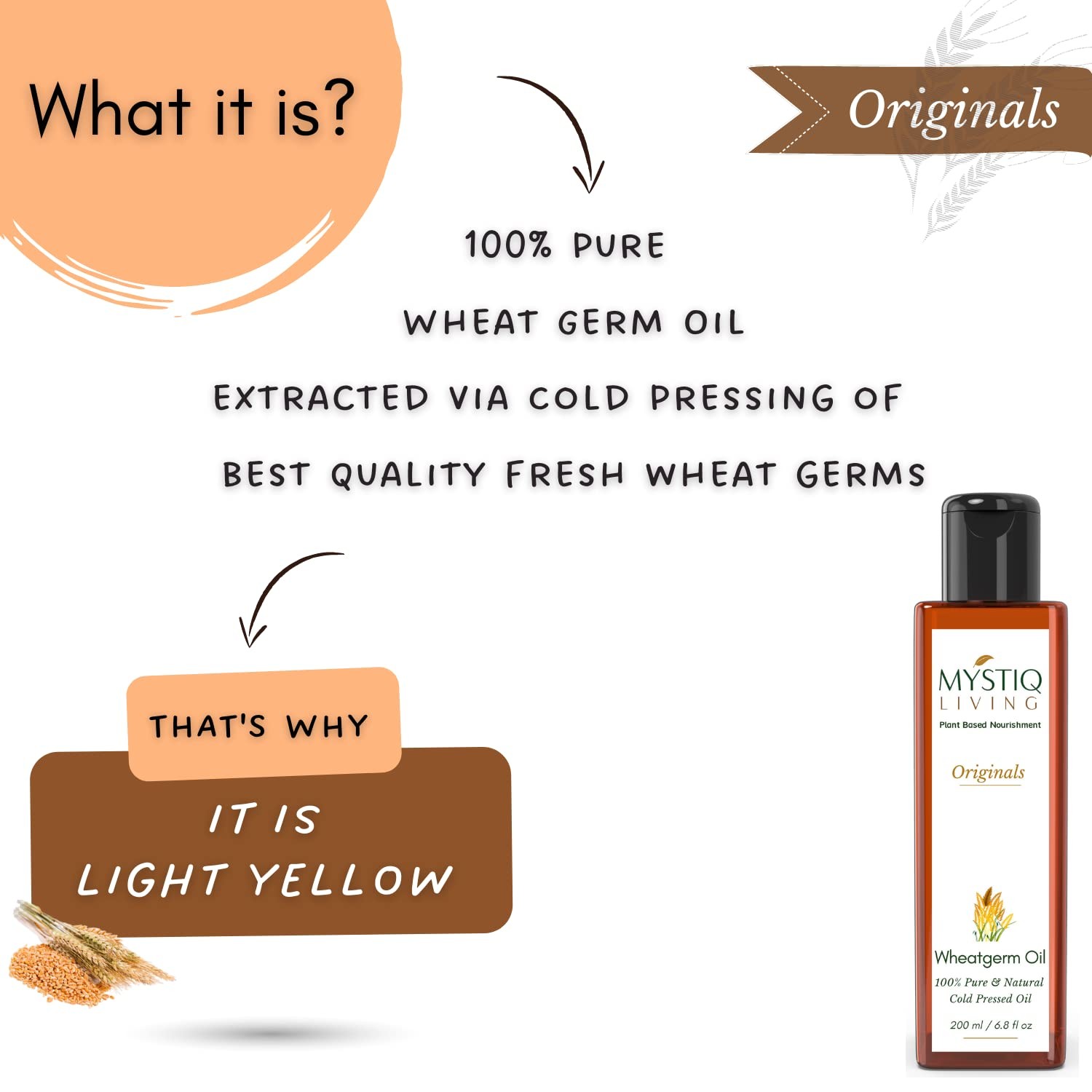 Mystiq Living Wheatgerm Oil For Skin & Hair 200ml