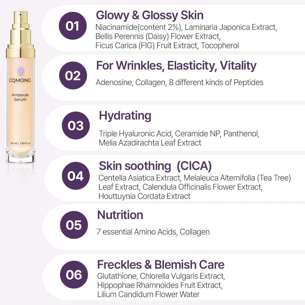 Cqmong Ampoule Facial Serum 1.69 Fl Oz For Glowy Skin Hydrating Wrinkles Dark