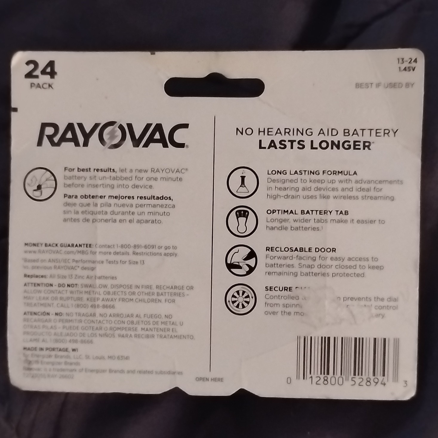 Rayovac Size 13 (Orange) Zinc-Air Hearing Aid Batteries 24 Pack 1.45V