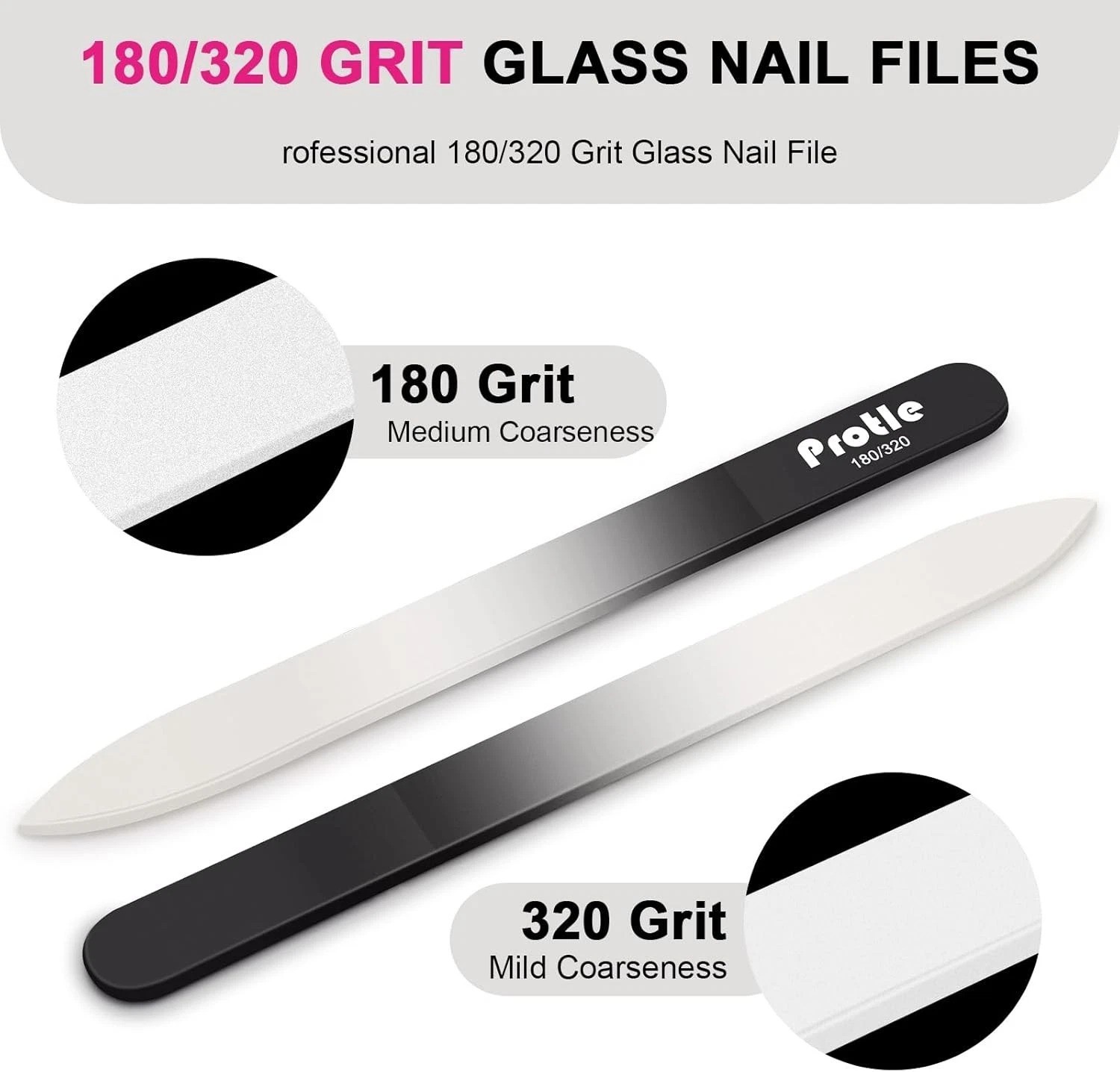 Luxury Crystal Glass Nail File Set, Double-Sided 180/320, Black Case Included