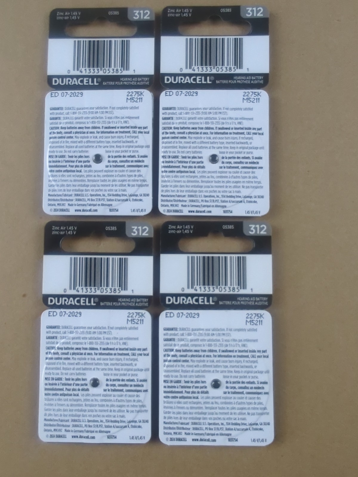 Duracell Hearing Aid Size 312 Batteries, 32 Count Exp. Date Is 7/2029