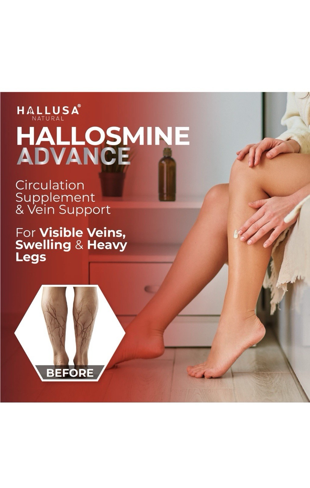 Hallusa Natural Hallosmine Advance 1000mg Diosmin 60 ct + FREE Leg Cream 4 oz
