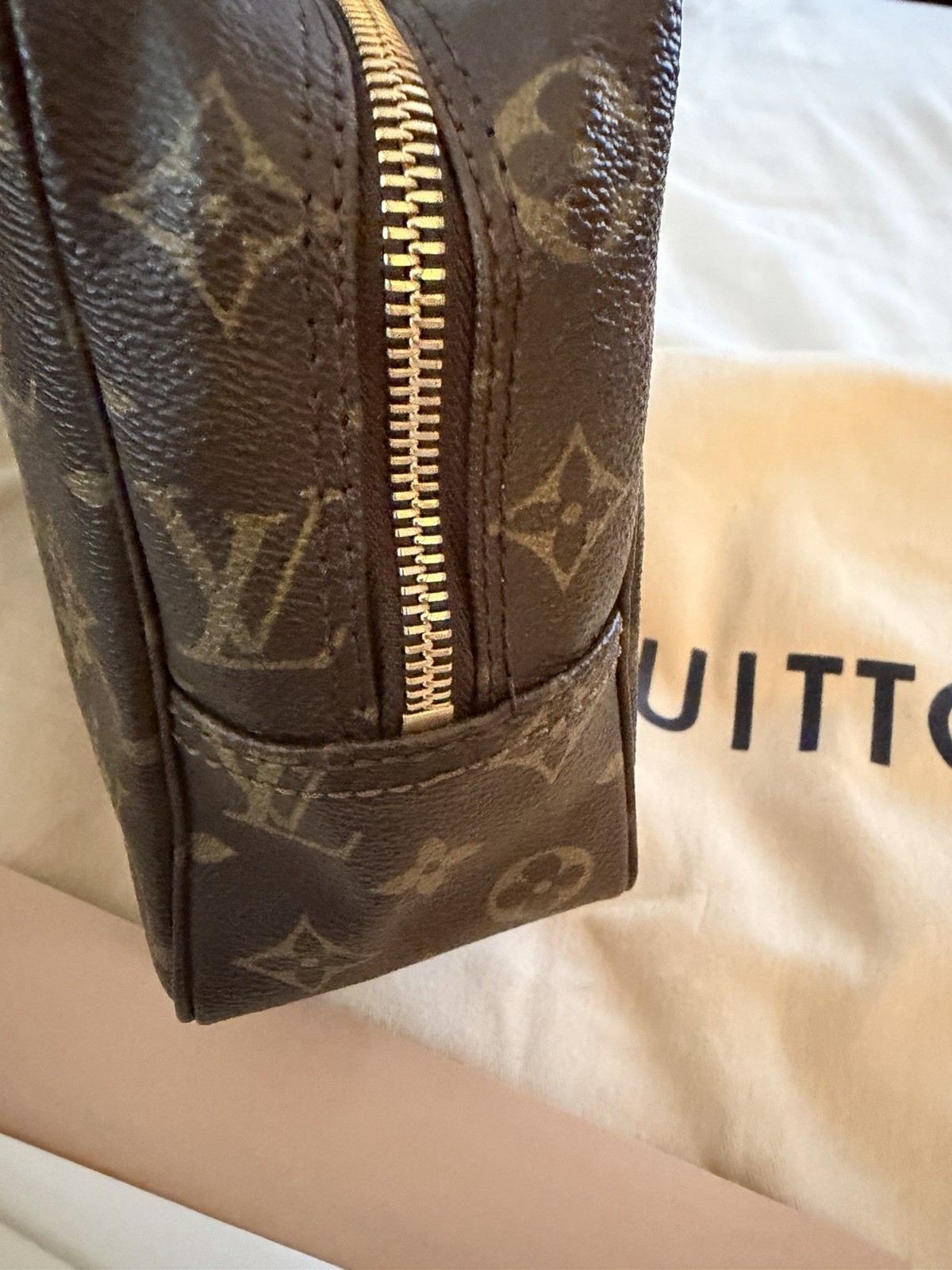 Louis Vuitton Trousse 28 Monogram Leather Brown Makeup Bag Zipper 11 in