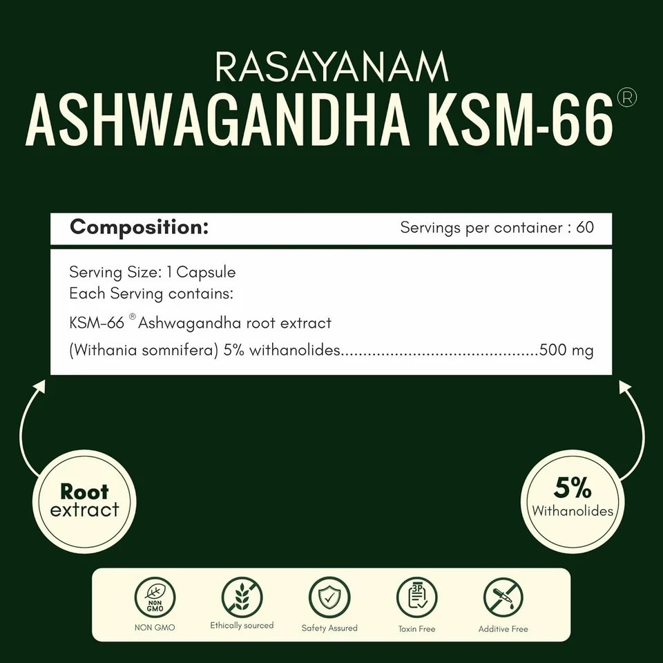 Ashwagandha KSM-66 | 5% Withanolides | 100% Pure Root Extract | 60 Capsules (2x)