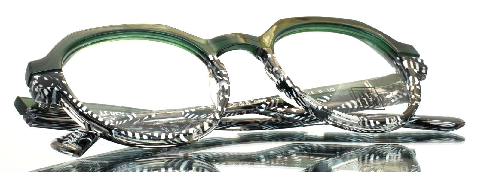 JF REY JF1556 4899 Green Black White Womens Round Full Rim Eyeglasses 48-21-145