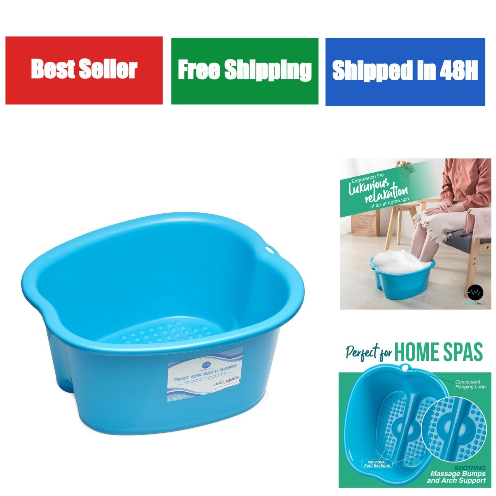 AllSett Health Foot Soaking Bath Basin – Large Spa Treatment for Feet