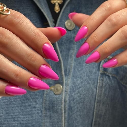 Hot Pink Press On Almond Shaped 48pcs Neutral Thick Fake Nails almond hot pink