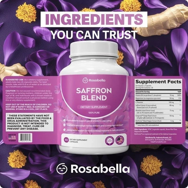 Rosabella [88mg] Supplement Saffron for Mental Clarity, Digestion, Positive Mood