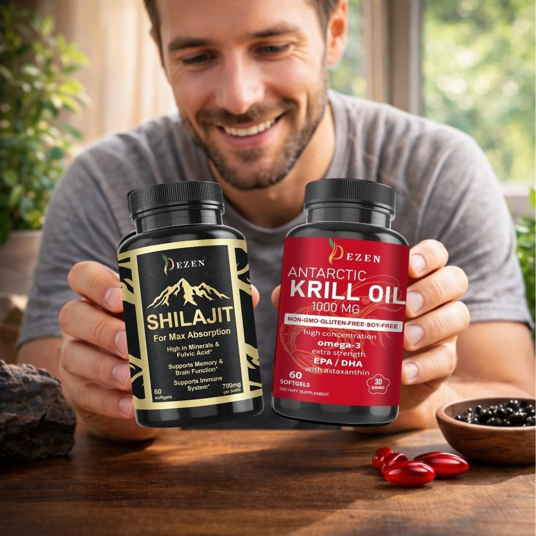 DEZEN Himalayan Shilajit & Krill Oil Softgel Combo with Omega 3
