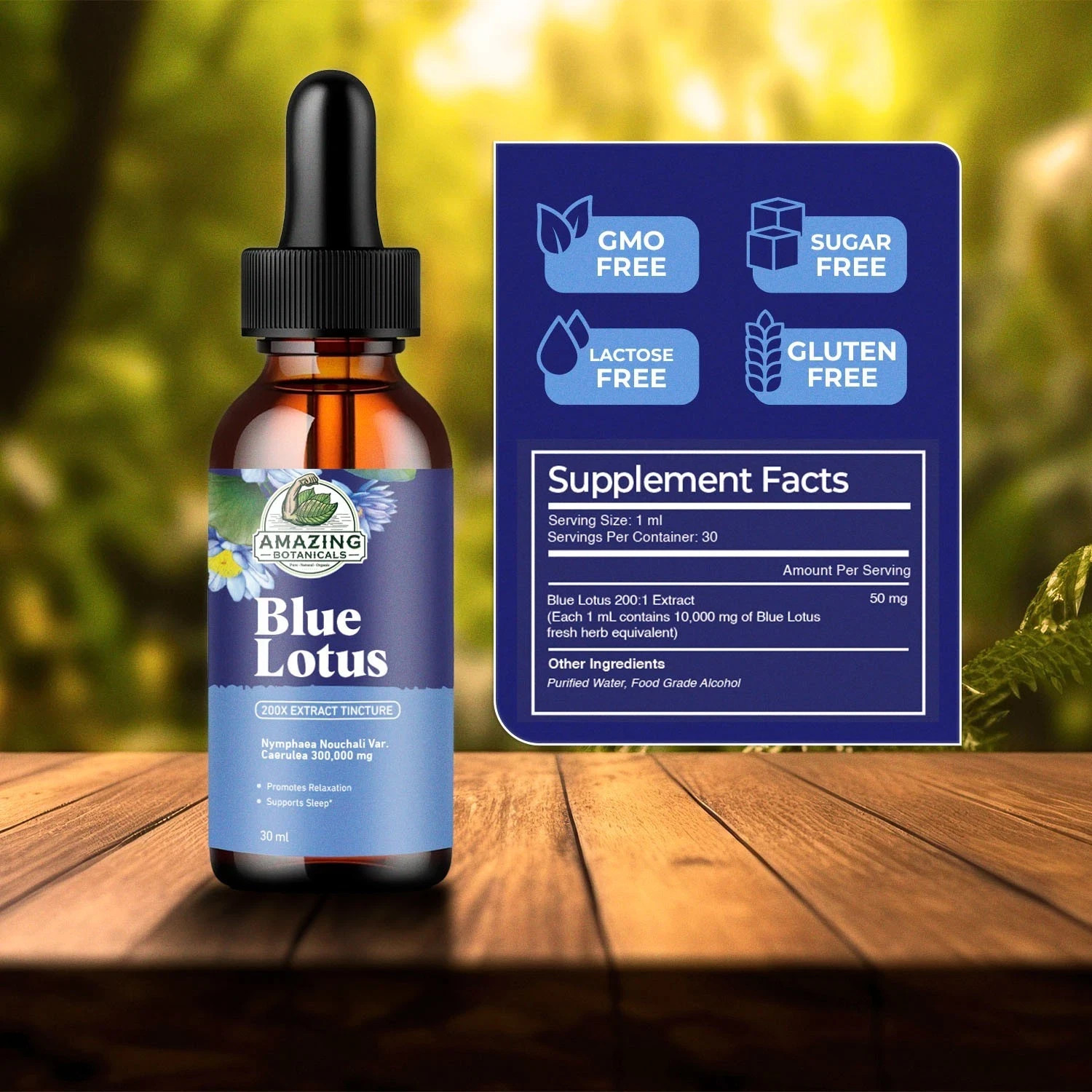 Blue Lotus 200X Extract Tincture – 50mg – Alcohol based formula, Vegan