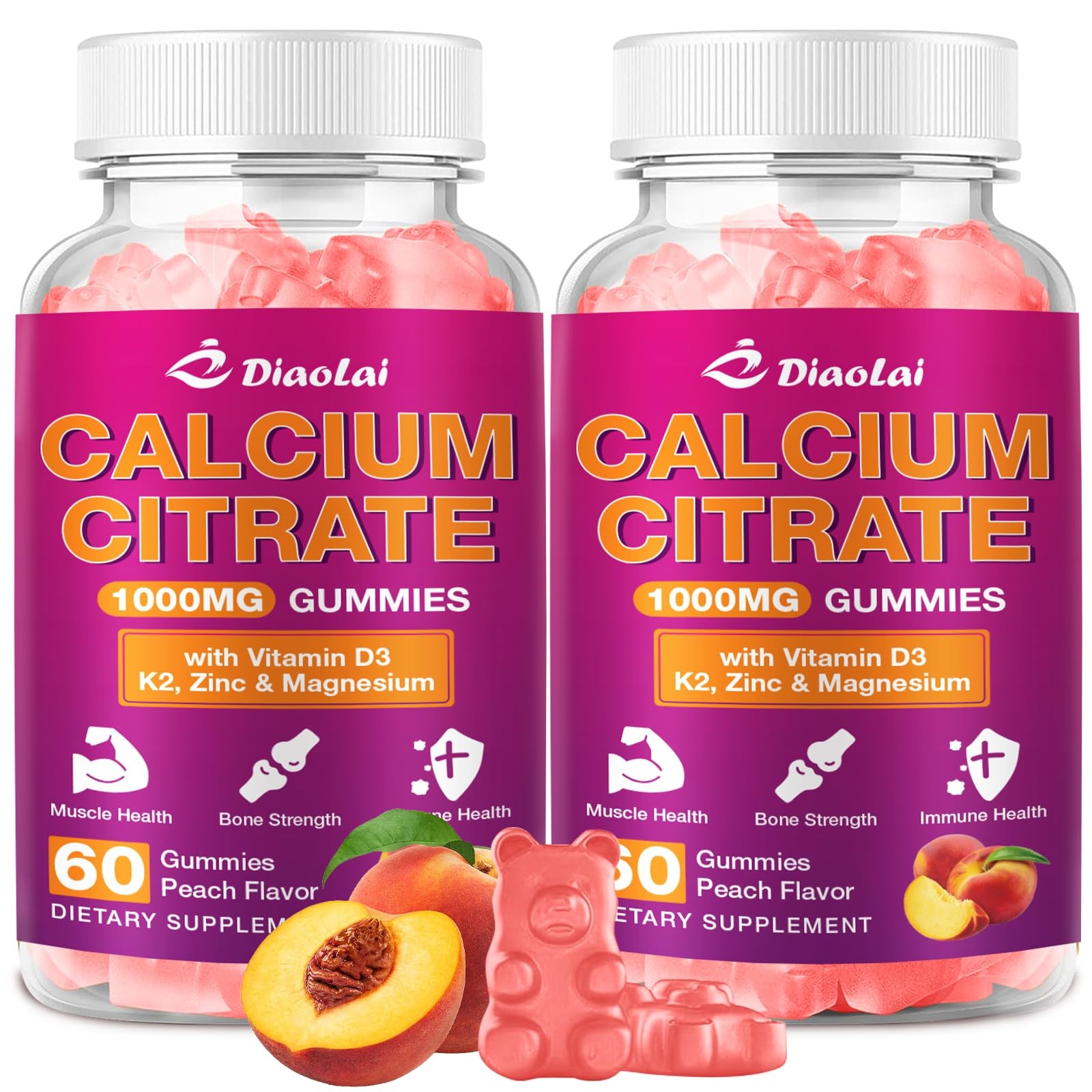 2 Pack Calcium Citrate Gummies – 1000mg per Serving – Supports Bone & Teeth H…