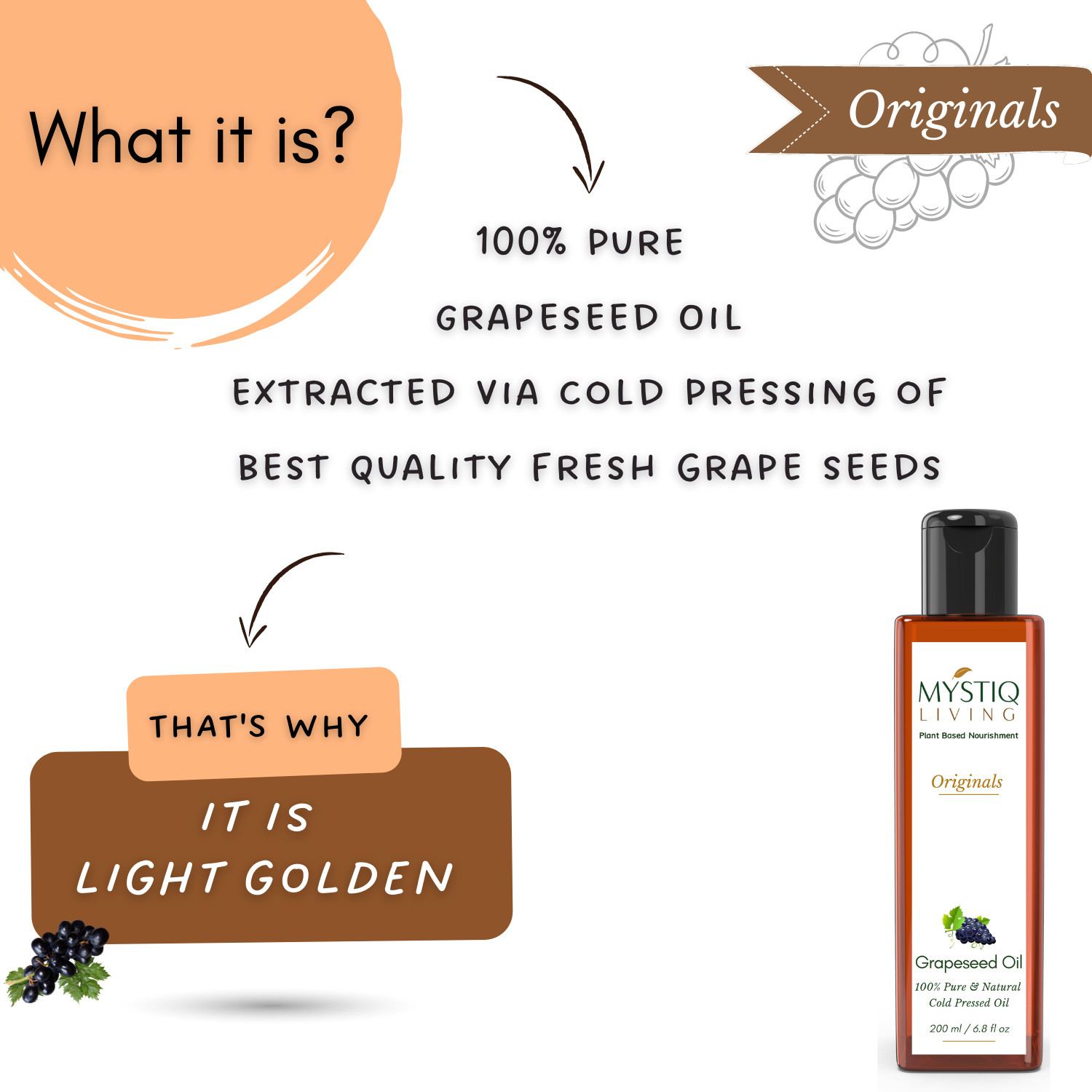 Mystiq Living Originals – Grapeseed Oil – 200 ML