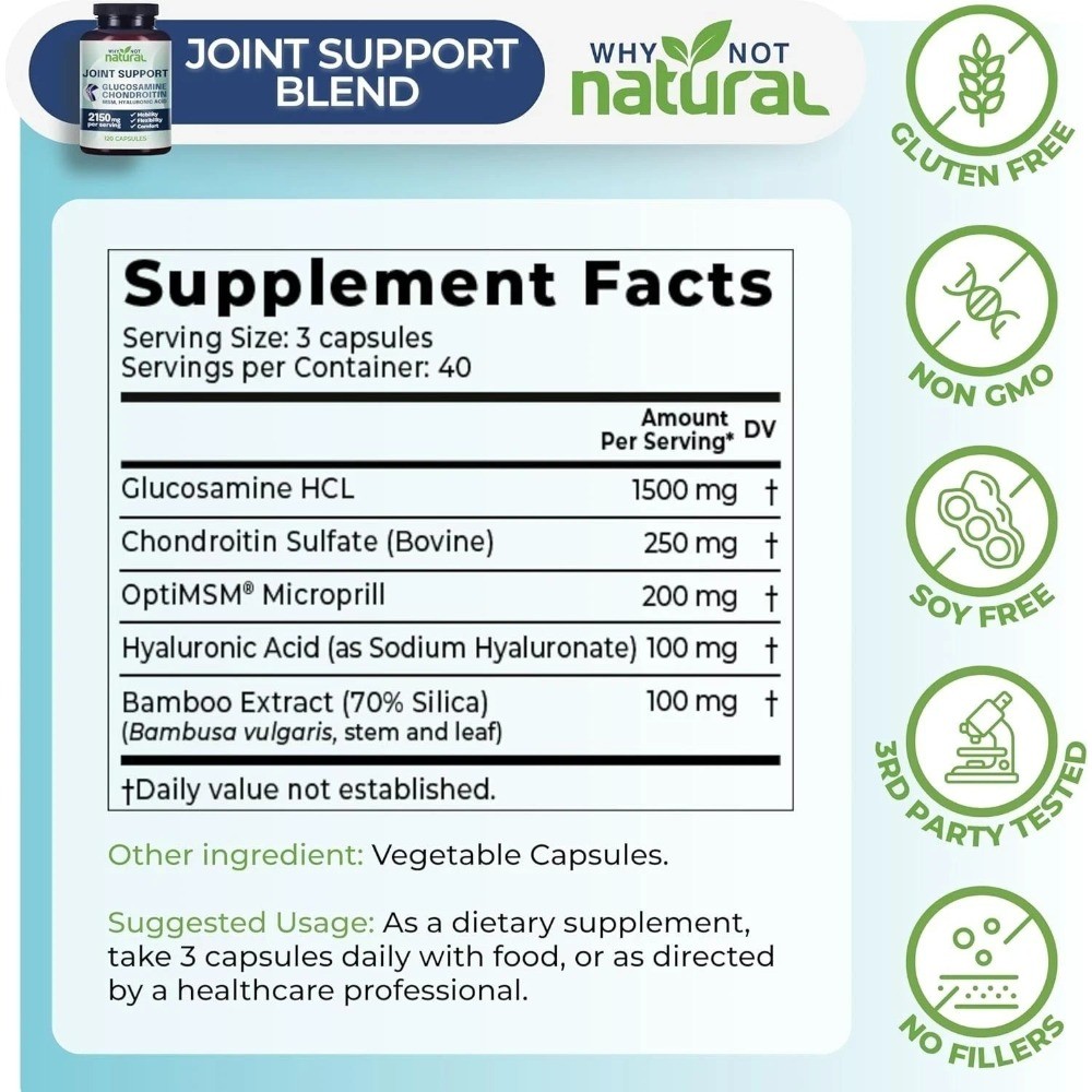 Why Not Natural Glucosamine Chondroitin MSM Joint Support Supplements – 120 Caps