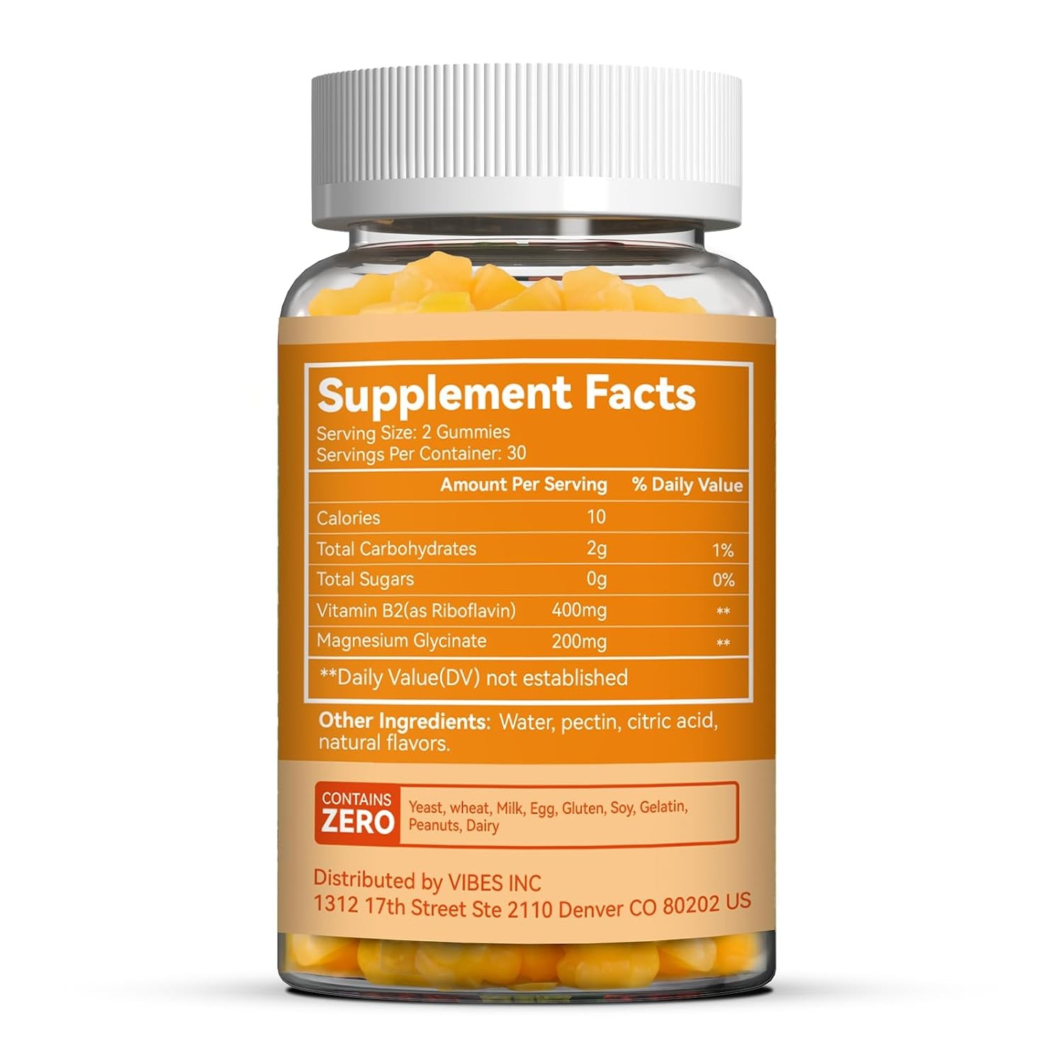 Vitamin B2 Gummies Riboflavin 400mg Supplement with Magnesium for Adults