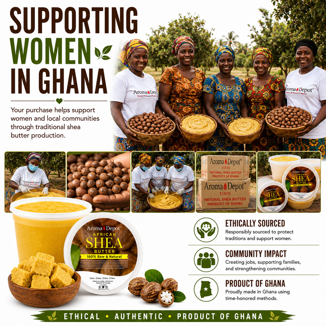 African Shea Butter 32 oz. / 2 lb Raw Yellow Shea Bulk Natural Organic Unrefined