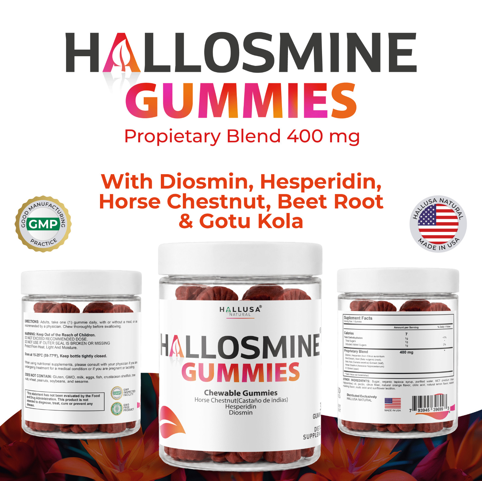 Hallusa Natural Hallosmine Gummies – Circulation & Leg Vein Support – 30 Gummies
