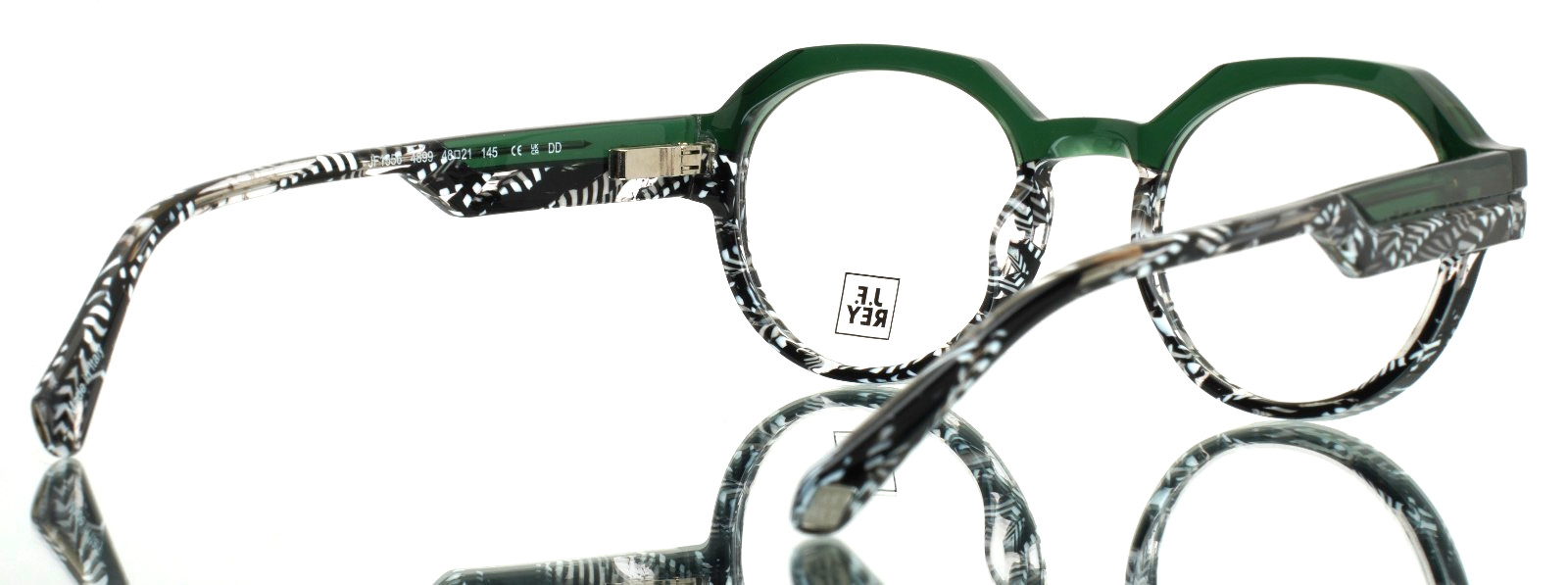 JF REY JF1556 4899 Green Black White Womens Round Full Rim Eyeglasses 48-21-145