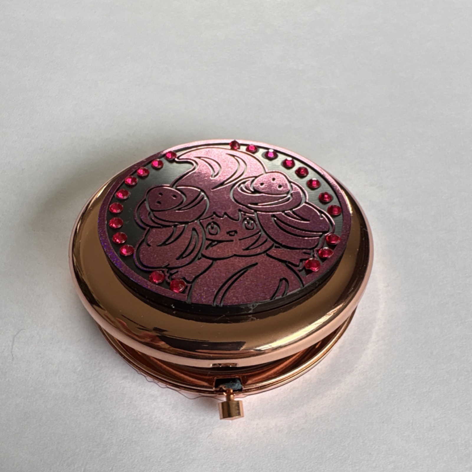Rose Gold Round Folding Dual-Sided Compact Mirror featuring Pokemon Coin