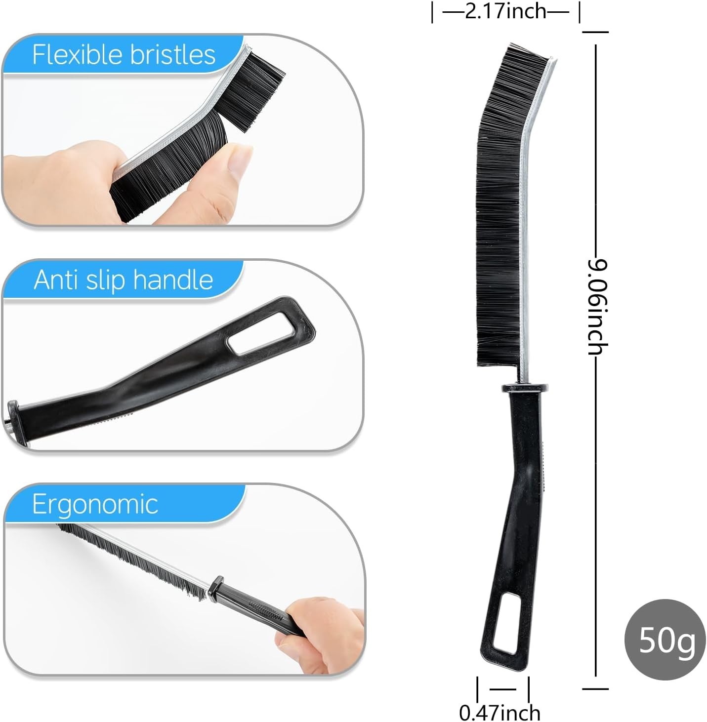 3-Piece Crevice Cleaning Brush Set – Ergonomic Non-Slip Grip for All Surfaces