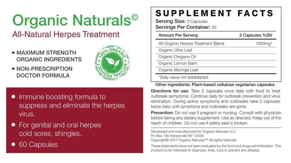 All-Natural Outbreak Treatment Supplement- by Organic Naturals – 60 Capsules