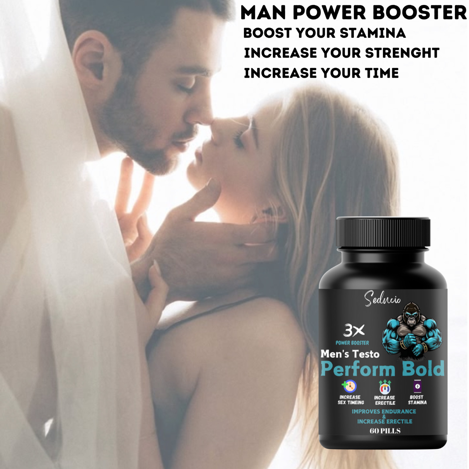 NEW . 60 Powerful Capsules . Works In 10 Minutes. 100% Money Back Guaranteed
