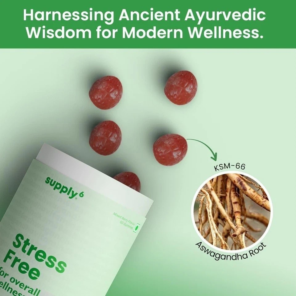 SUPPLY6 Stress Free Gummies with world’s strongest KSM-66 Ashwagandha 60 Gummies