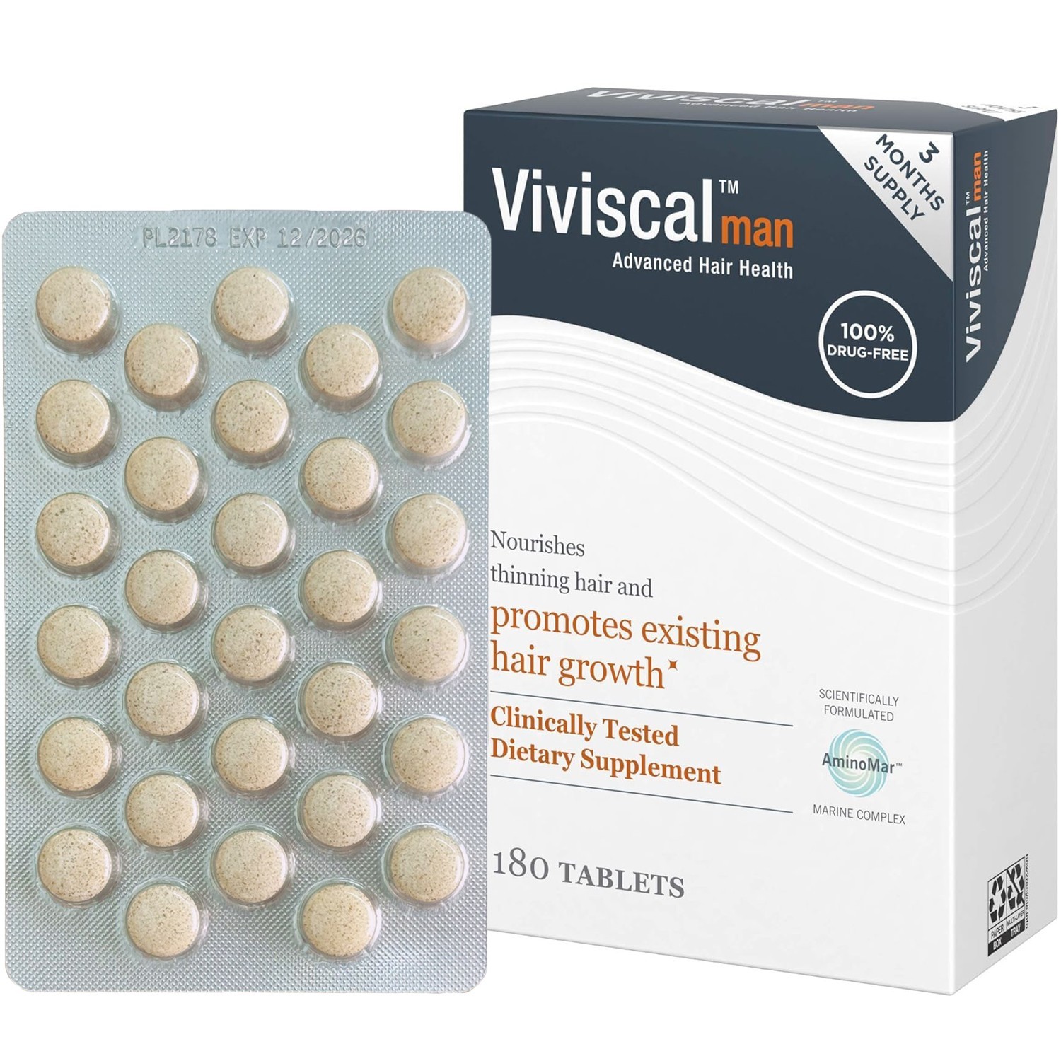 Viviscal Men Hair Growth Supplements 180 Tablets – 3 Month Supply exp12/2026