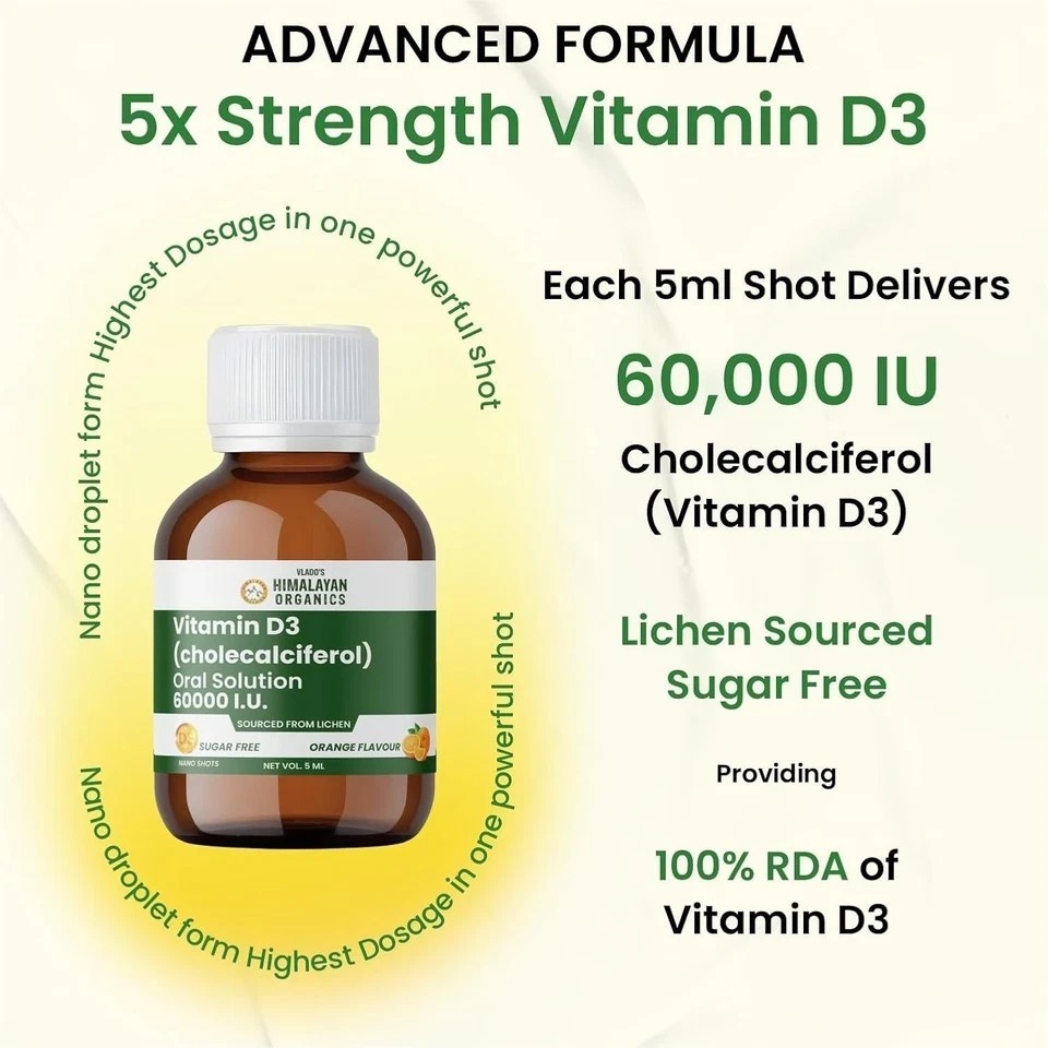 Vitamin D3 60000 IU Shots | Cholecalciferol Vitamin D3 60000 IU Supplement (8x)