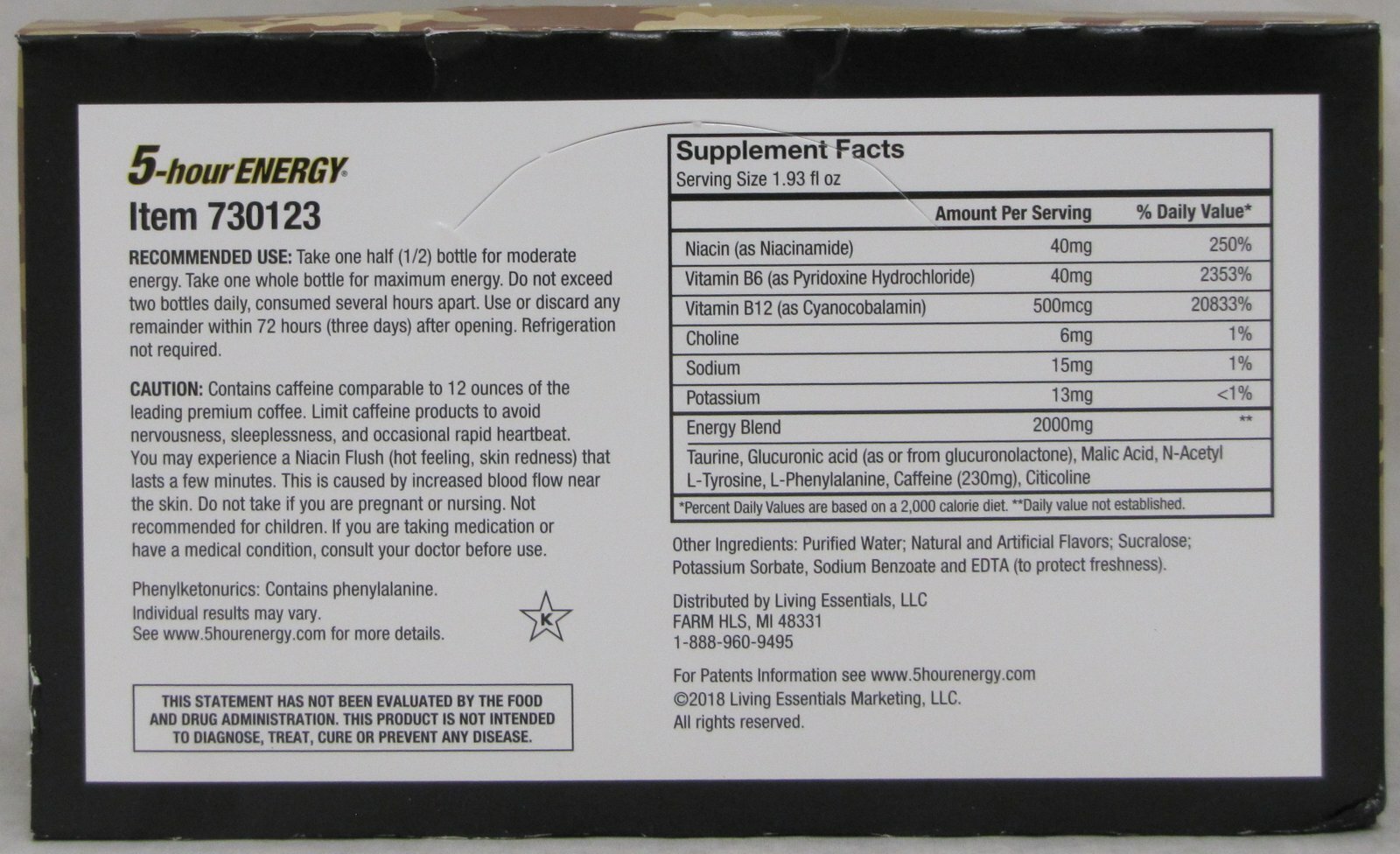 5 Hour Energy Extra Strength Sour Apple Camo 12 Count Box 1.93 oz Shots Hr Five
