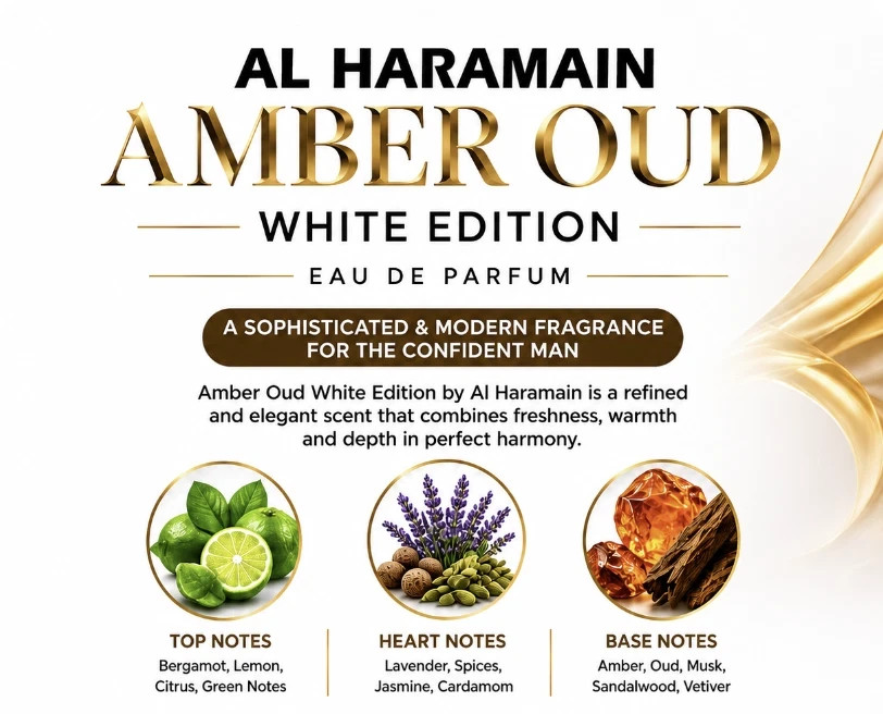 AL HARAMAIN Amber Oud White Edition EDP 60ml 2oz Unisex Perfume Luxury UAE