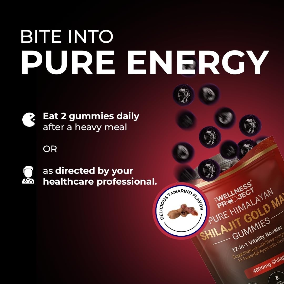 12-in-1 Shilajit Gold Max Gummies| 4000mg Pure Himalaya Saffron 60 Gummies