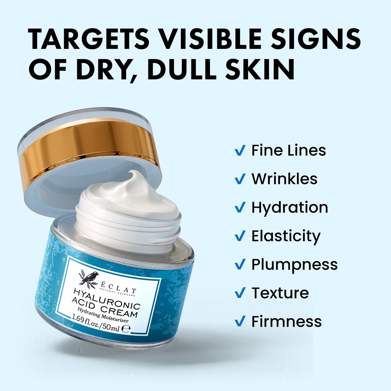 Eclat Skincare 1.7 Fl Oz (Pack of 1), Hydrating Hyaluronic Acid Cream