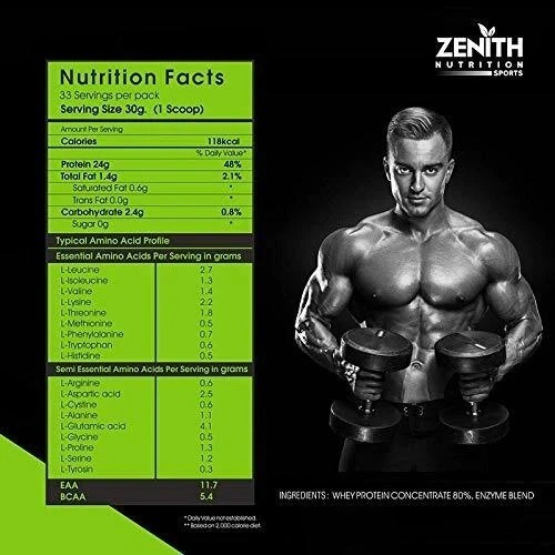 Zenith Nutrition Raw Whey Protein 80% With Digestive Enzymes Unflavored 1 Kg