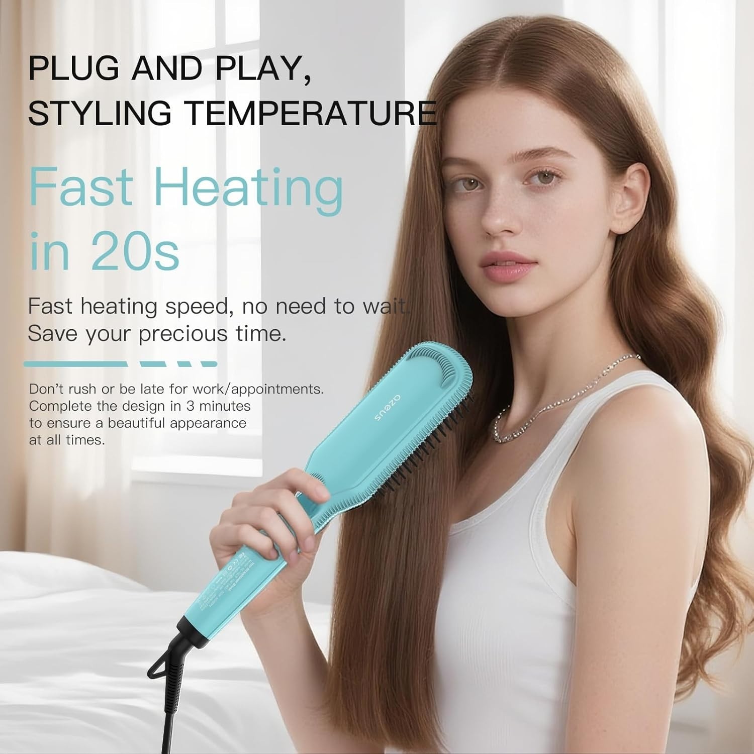 Ionic Hair Straightener Brush, Adjustable 30s Fast MCH Ceramic Heating Hair Stra