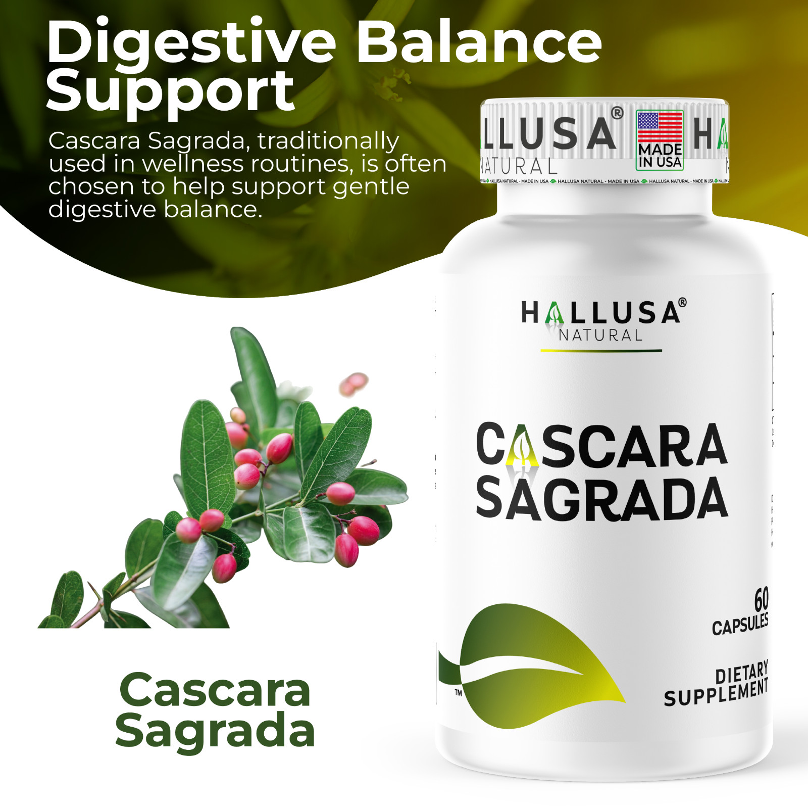CASCARA SAGRADA – Gentle Natural Laxative – Digestive & Metabolism – 60 Caps
