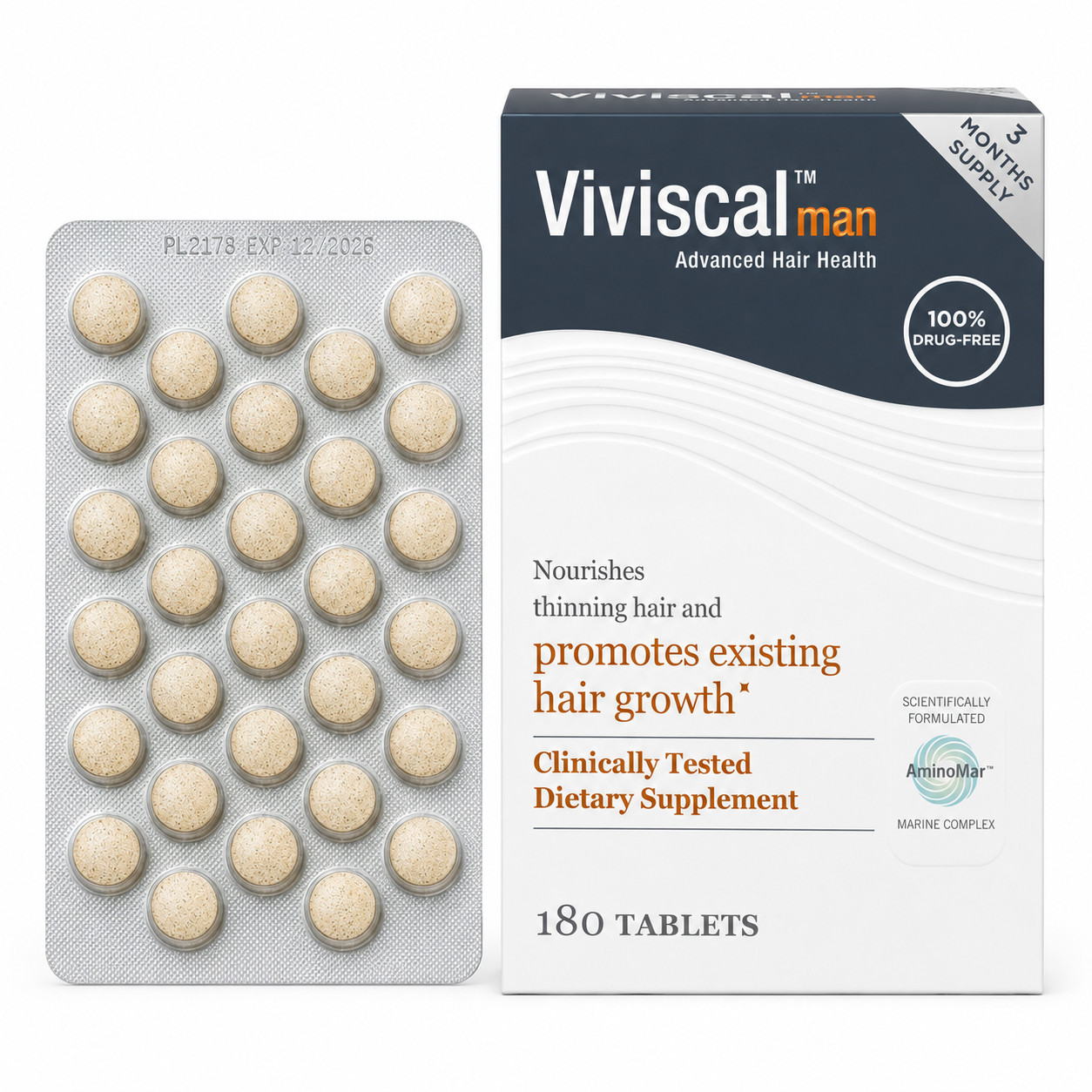 2 Pack 360 Count Viviscal Man Hair Health Supplement Hair Vitamins Exp 2028