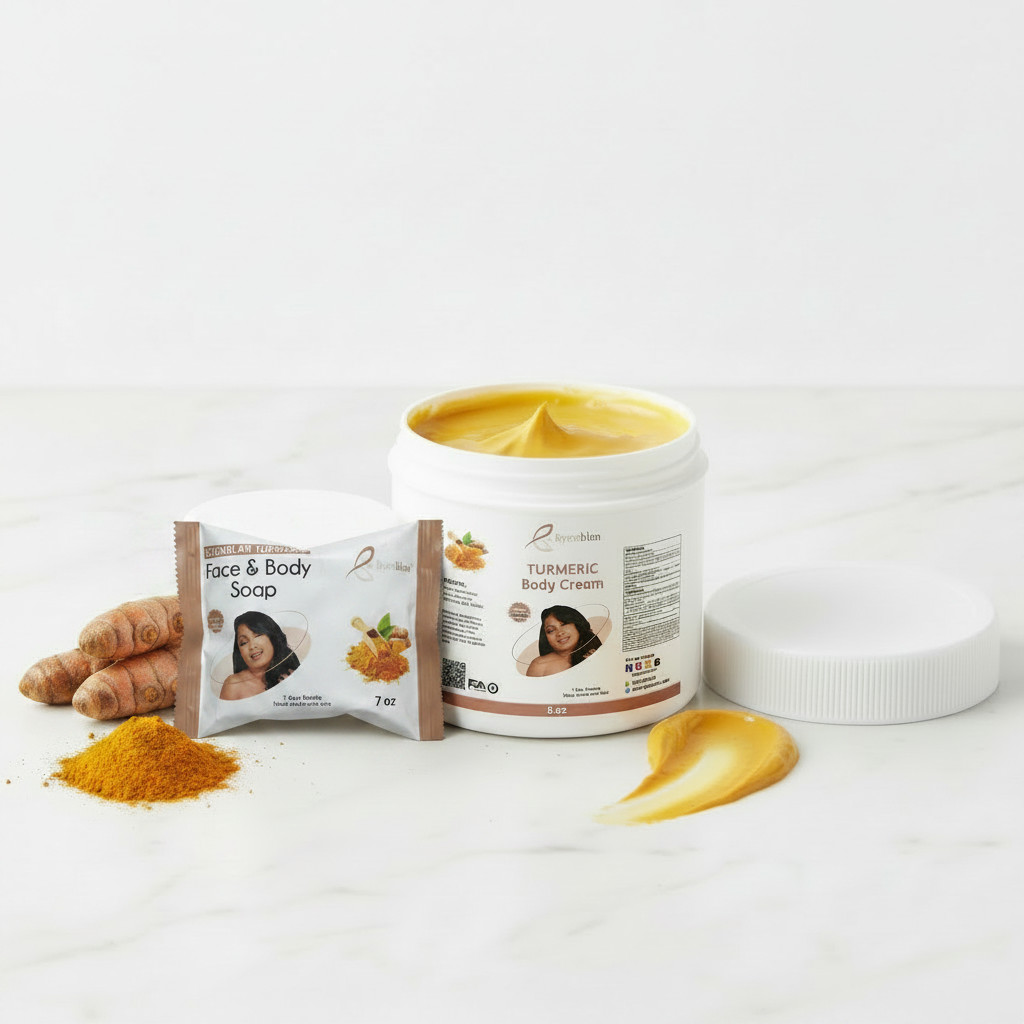 Turmeric Skincare Bundle – Soap 7 oz + Face Cream 4 oz + Body Cream 8 oz ✨