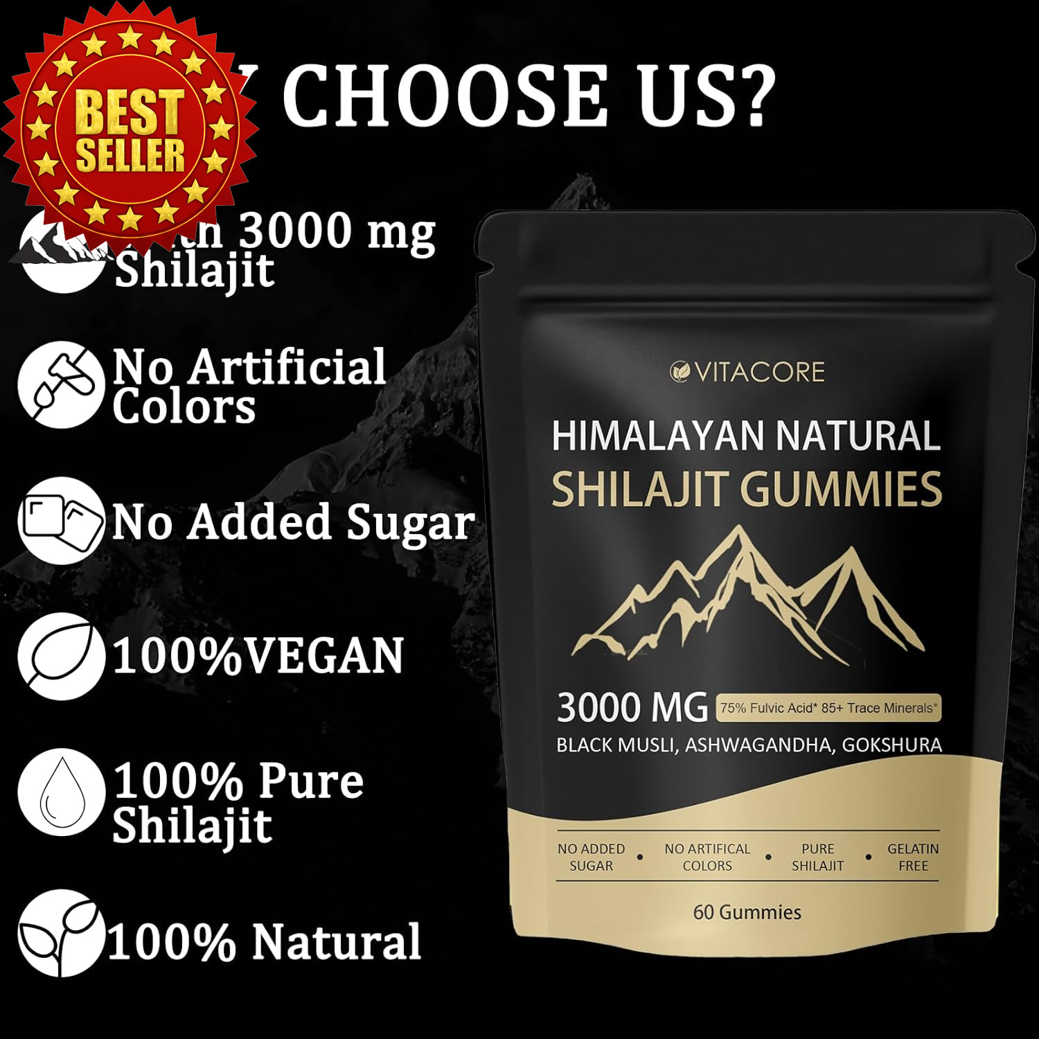 Vitacore Shilajit Gummies 60 Count Himalayan Fulvic Acid Gluten-free Formula