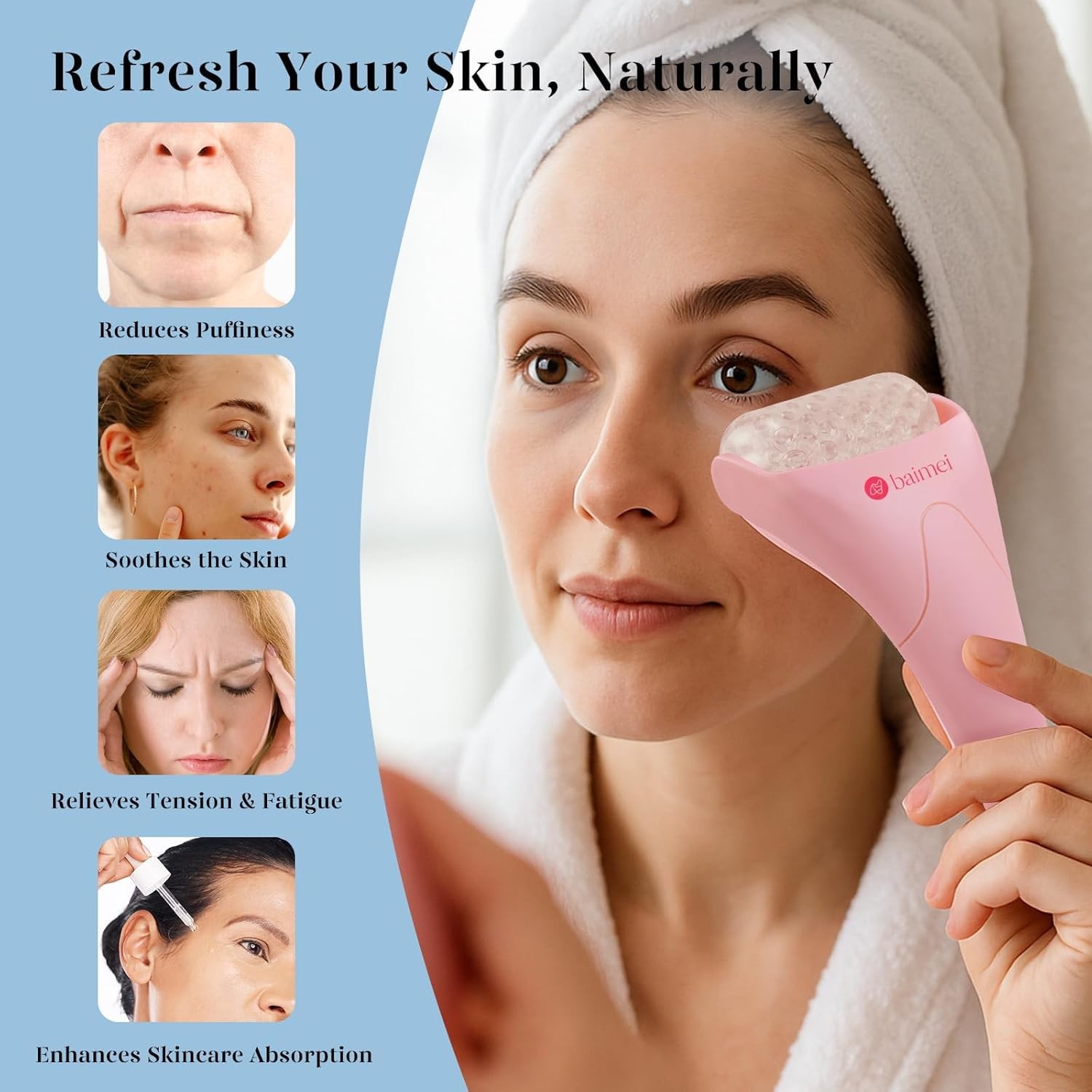 BAIMEI IcyMe Ice Roller for Face and Gua Sha Facial Tool Set, Ice Face Roller Re
