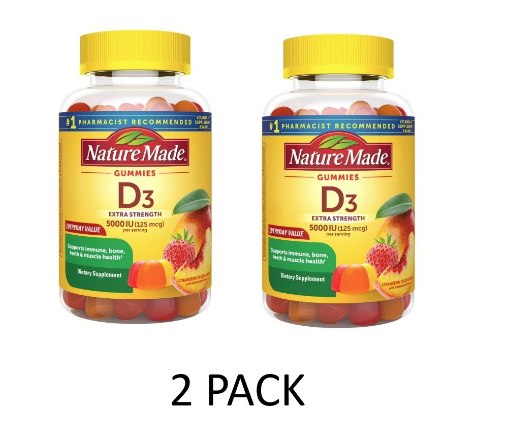 2 PACK Extra Strength Vitamin D3 5000 IU (125 Mcg) per Serving Gummies, 90 Count