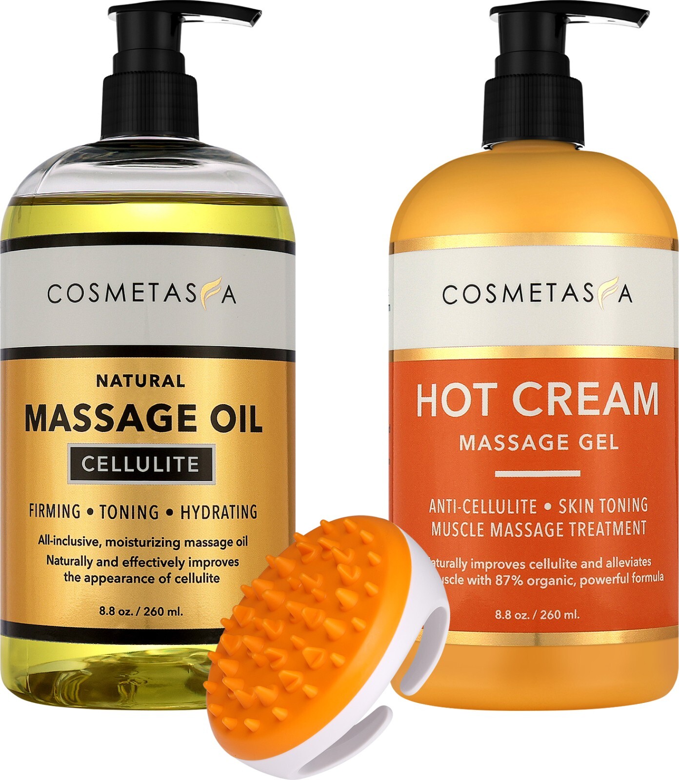 Anti Cellulite Massage Oil & Hot Cream Massage Gel 8.8 oz W Cellulite Massager