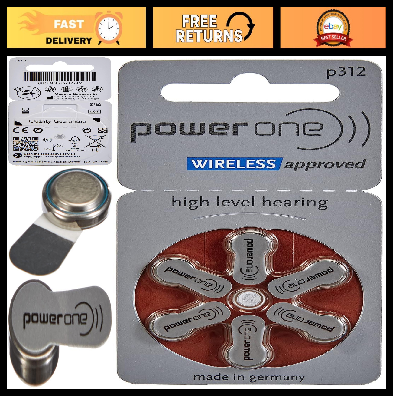 Zinc P312 Hearing Aid Batteries – 60 Pack, Long Lasting Power, Reliable Performa
