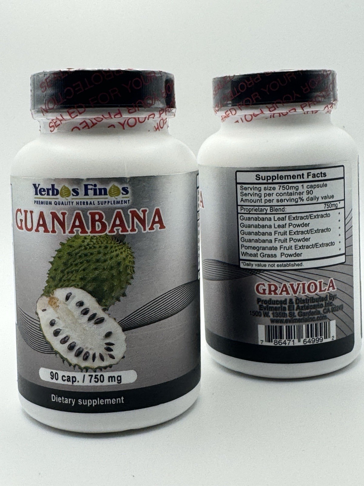 Yerbas Finas Guanabana Graviola 750 mg 90 Capsules Oral Dietary Supplement