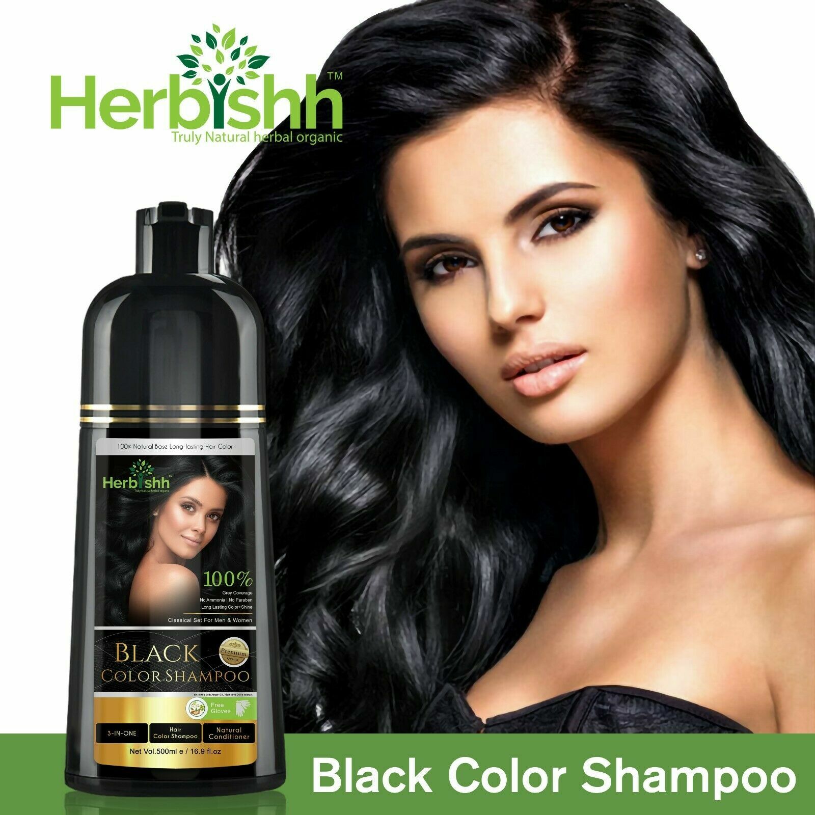 2PCS AMMONIA FREE HERBISHH HAIR COLOR SHAMPOO HAIR DYE -BLACK