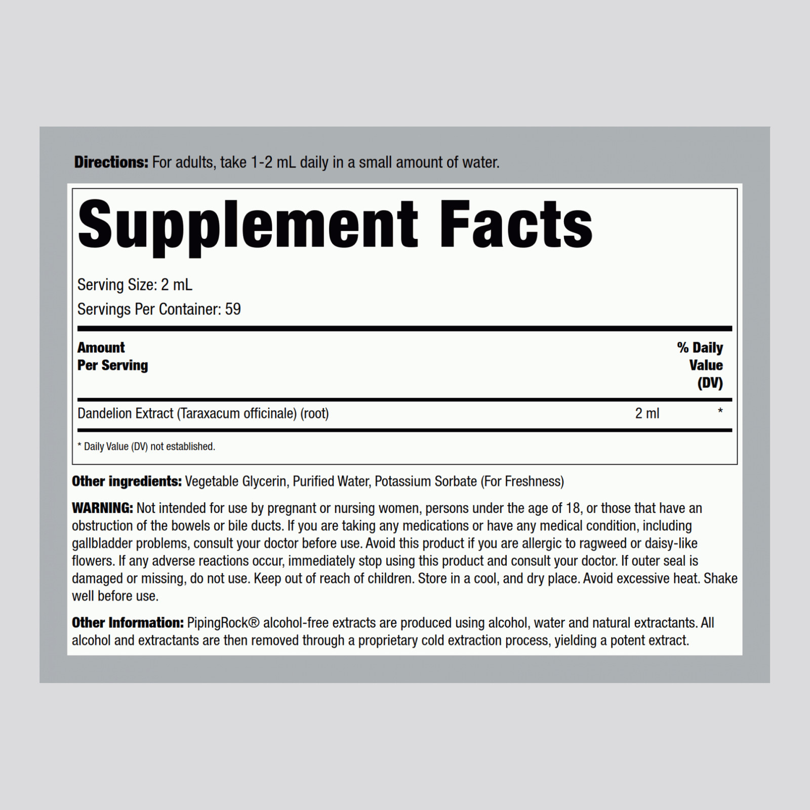 Dandelion Root Extract | 4 fl oz | Liquid Drops | Alcohol Free | by Piping Rock