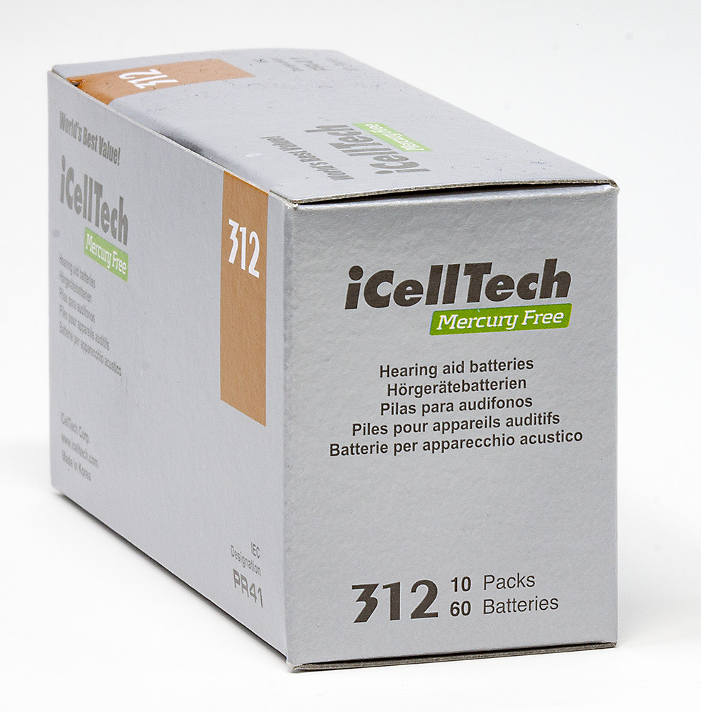 iCellTech Size 312 1.45V Hearing Aid Batteries + Battery Keychain (60 Pack)