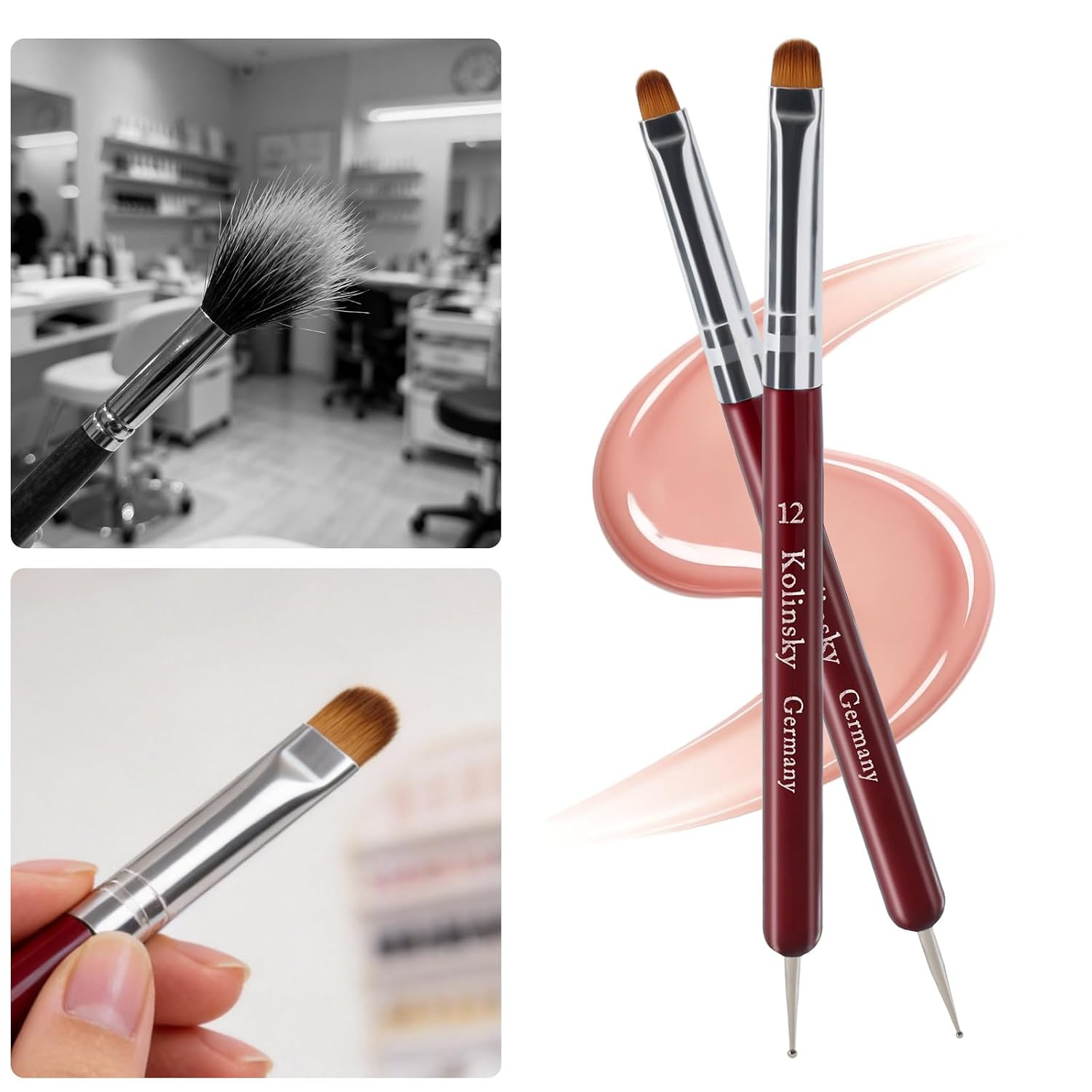 4 Pieces French Tip Nail Brush and Clean up Brush Set, Dual Ended Acrylic Nail A