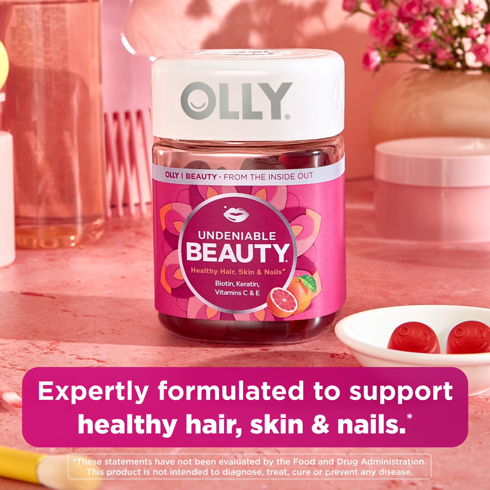 OLLY Undeniable Beauty Gummies, Biotin, Keratin, Supplement for Hair, Skin, Nail